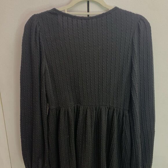 Womens Long Sleeve Knit Dress Square Neck Knee Length Casual Babydoll Black XS - Picture 5 of 7